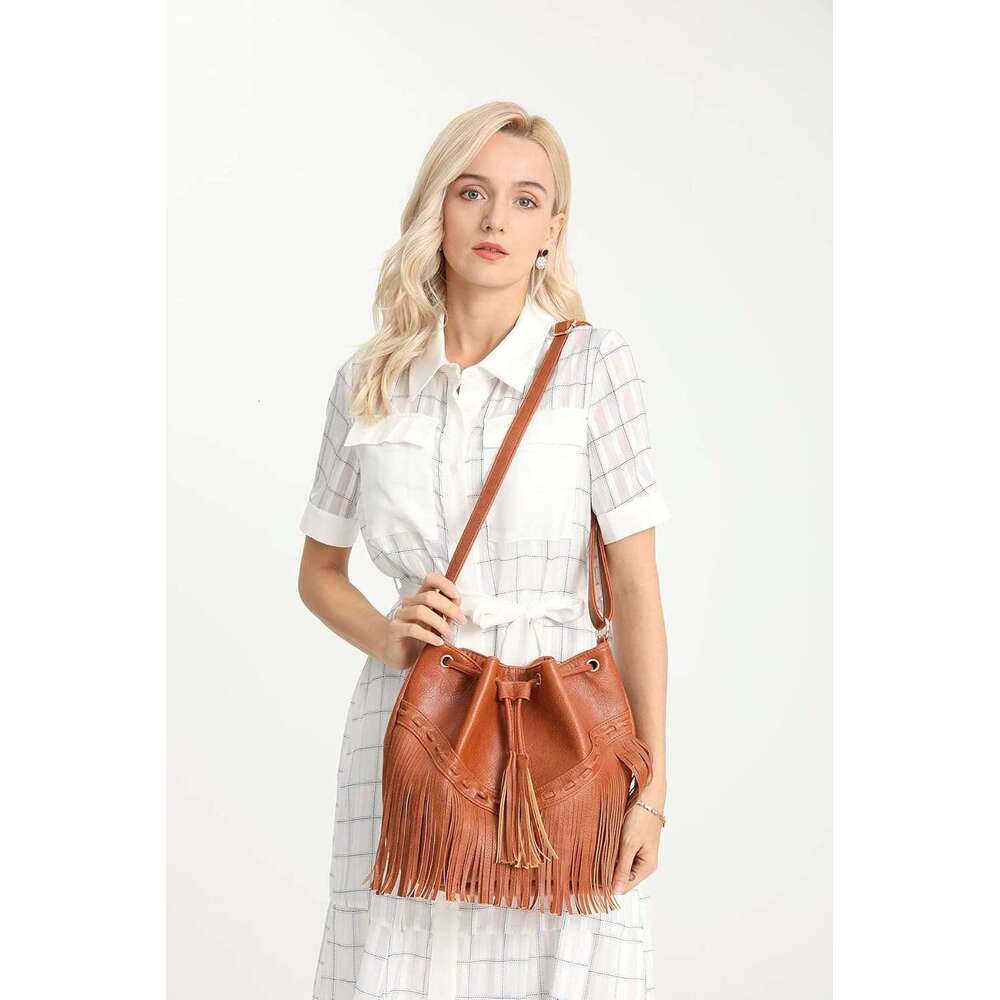 Leather Bucket Bag for Women: Crossbody Fringe Purse hot with Drawstring, Tassel Hobo & Shoulder Handbag