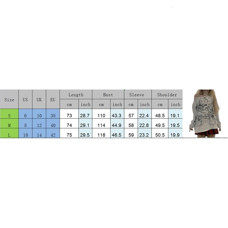 Y2K Womens Autumn Loose Gothic Top Skull Printed Shoulder Long Sleeve Oversized T-shirt 240826