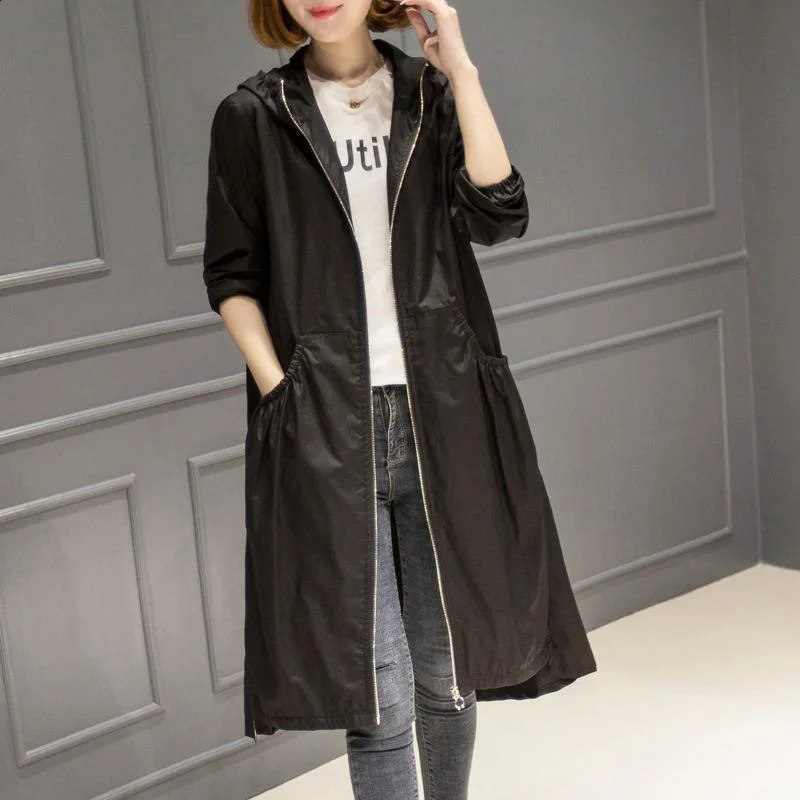 Windproof womens springsummer item Korean long loose oversized XXXL fashionable casual trench coat 240826