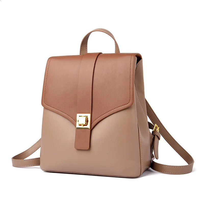 Womens backpack large capacity backpack fashionable conflict color travel bag anti-theft lock womens buckle bag 240826