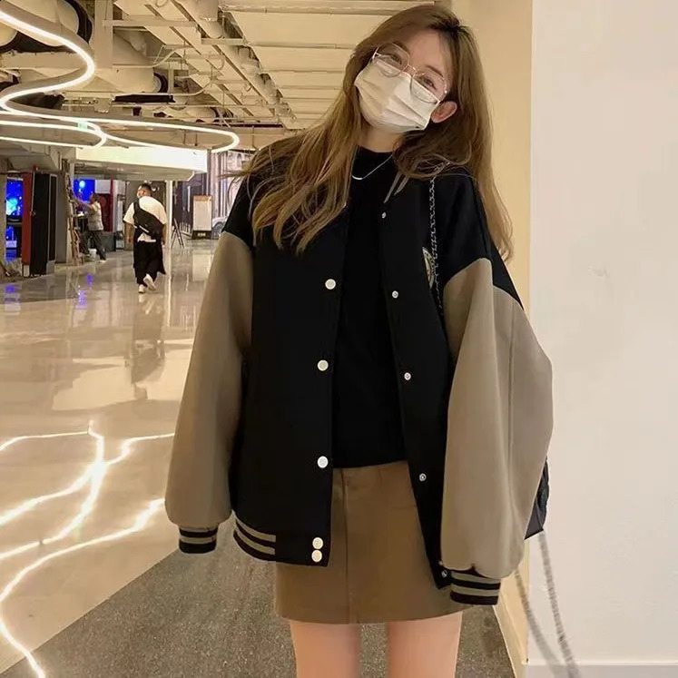 Lazy style embroidered American retro baseball jacket for womens spring and autumn loose couple baseball jacket 240827