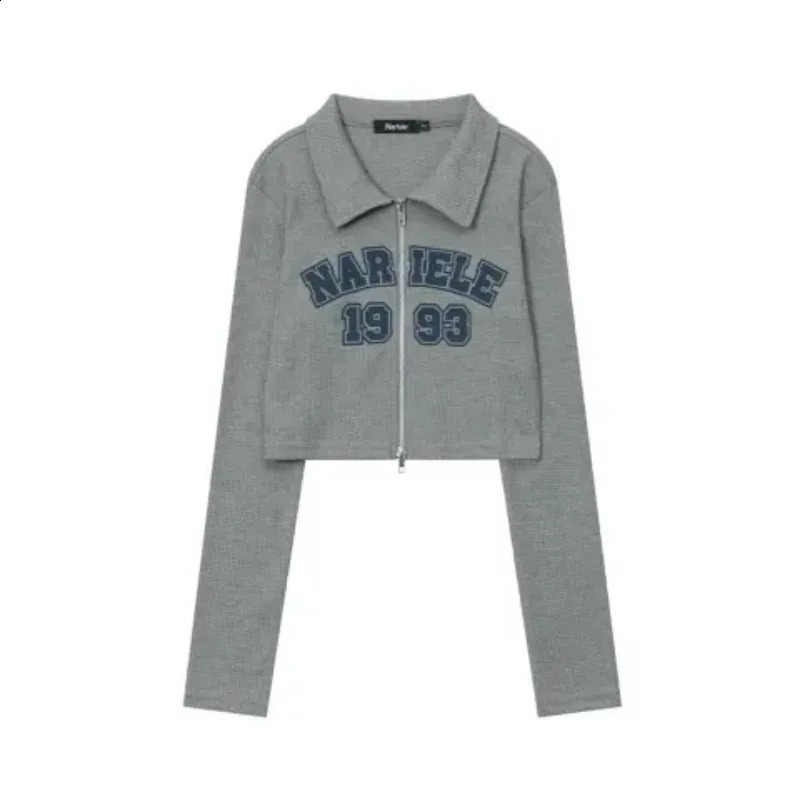 Womens long sleeved T-shirt with spring and autumn polo neck slim fit casual waffle shirt zipper basic Y2k clothing street clothing crop tops 240827