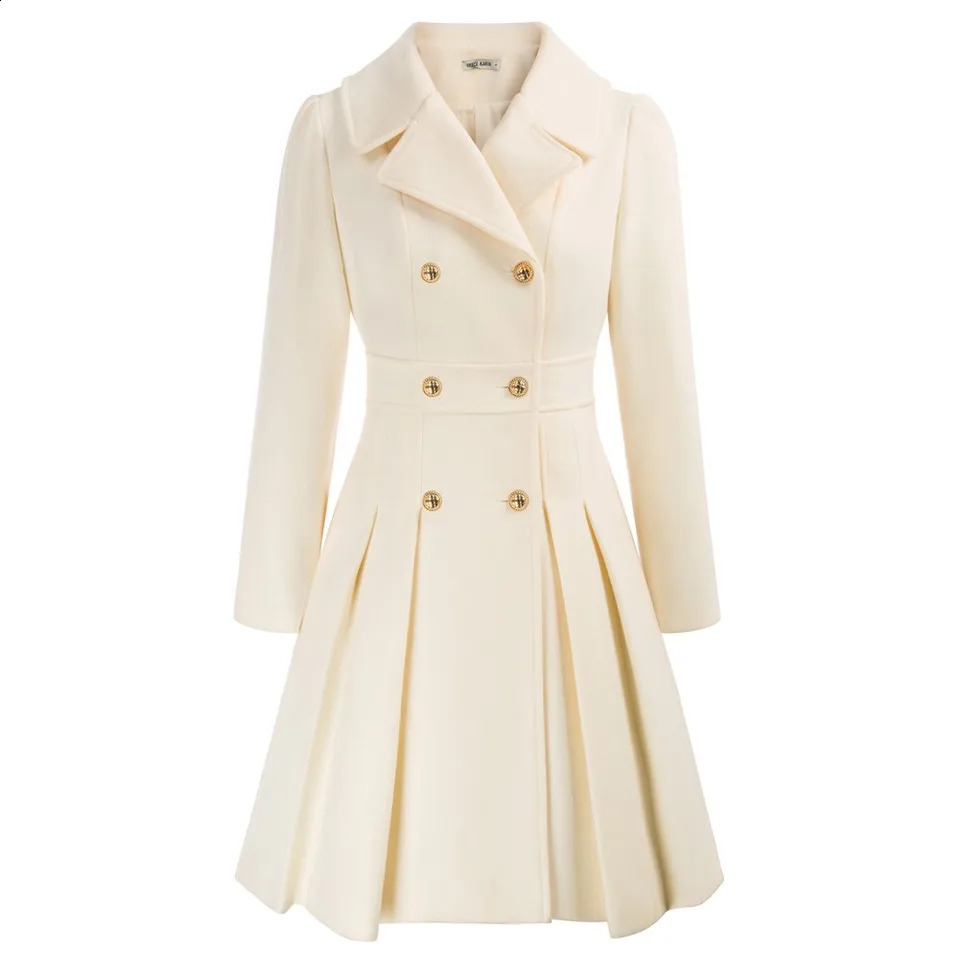 GRACE KARIN Womens Trench Coat with Notched Collar Double Chest Thick ALine Wool Pea Jacket Pockets on Knees 240826