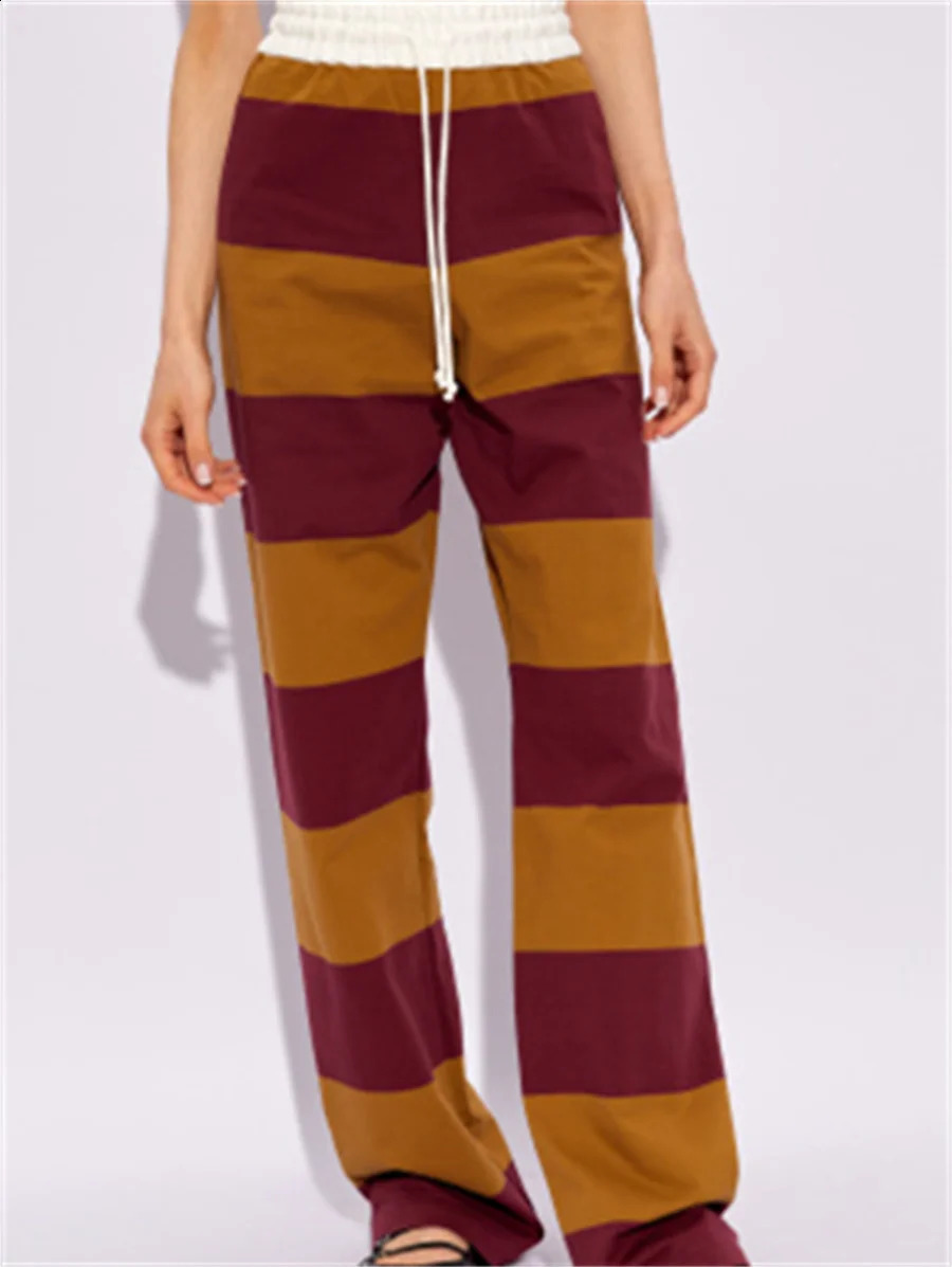 Vinatge Green And Purple Striped Lounge Pants Y2k Aesthetic Print Pajama Pants Drawstring High Waist Long Trousers Cozy Bottoms 240827