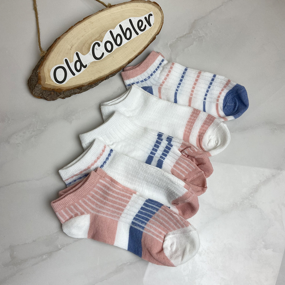 SB9447-5001 Spring and Autumn Girls' Socks Shallow Mouth Stripe Cut Student Motion Invisible Boat Socks Love Polyester Wholesale 5 Colors