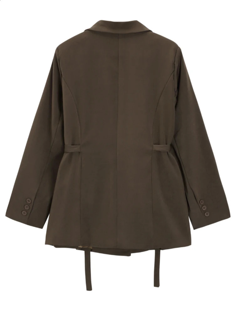 LANMREM Belt Spliced Blazer Women Vintage Notched Collar Single Button Coat Fashion Spring Clothing 2AA4613 240826