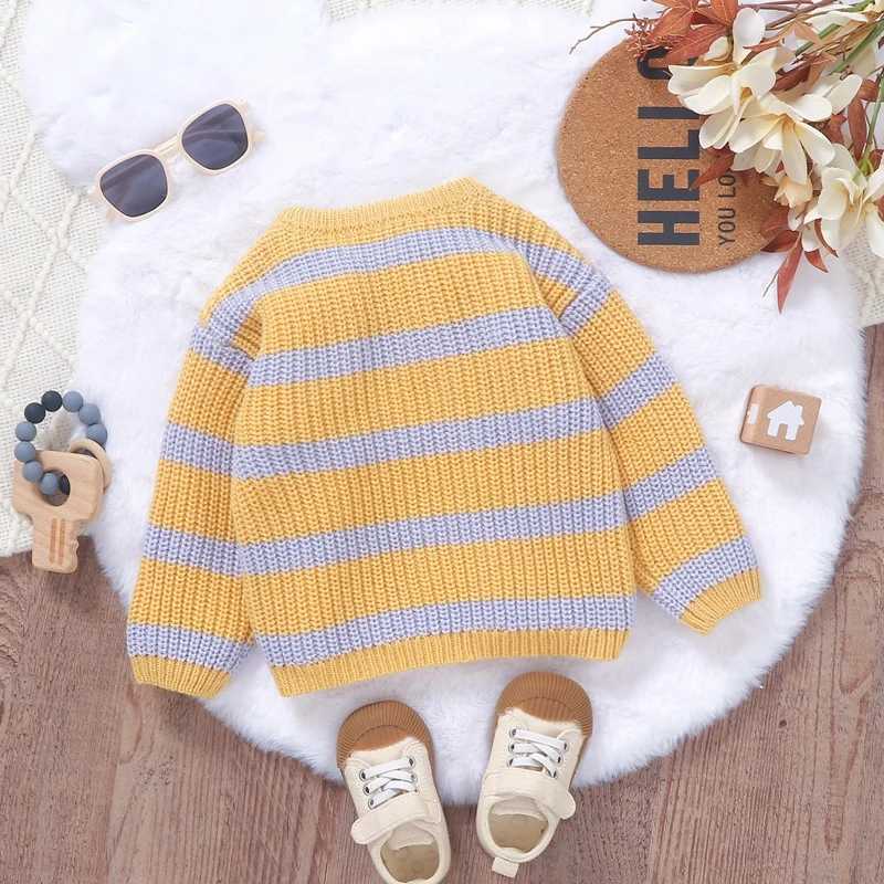 Newborn baby boy sweater casual striped print warm knit autumn long sleeved baby knitW240824