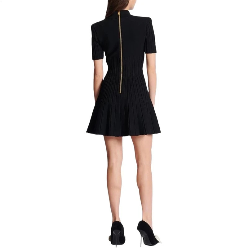 Summer Womens Collar Beaded Button Short Sleeve jumpsuit Y2K High Quality Fashion Retro Aline Knitted Bandage Skirt 240826