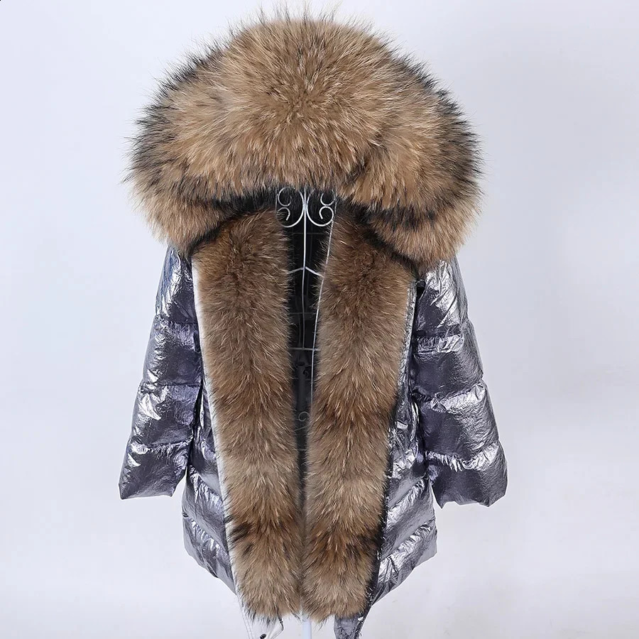 Maomaokong Winter Genuine Fox Raccoon Fur Collar Down Jacket Womens Hooded Warm Down Jacket Waterproof Jacket Park 240826bj