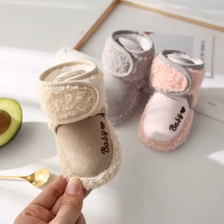 Autumn and winter baby cotton shoes childrens plush warm snow boots antiskid baby shoes indoor Flat noodles shoes the first step M240827