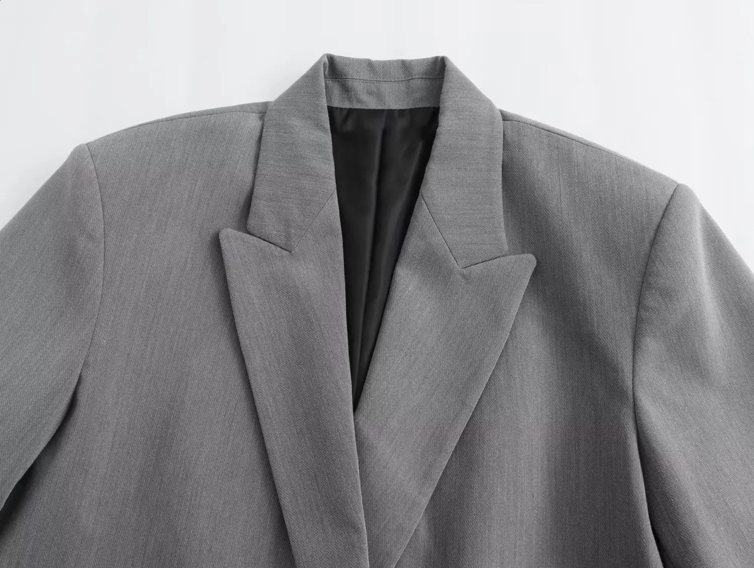 TRAF Grey Oversize Long Blazer Women Double Breasted Blazers for Women Winter Office Jacket Women Masculine Blazer Woman 240826