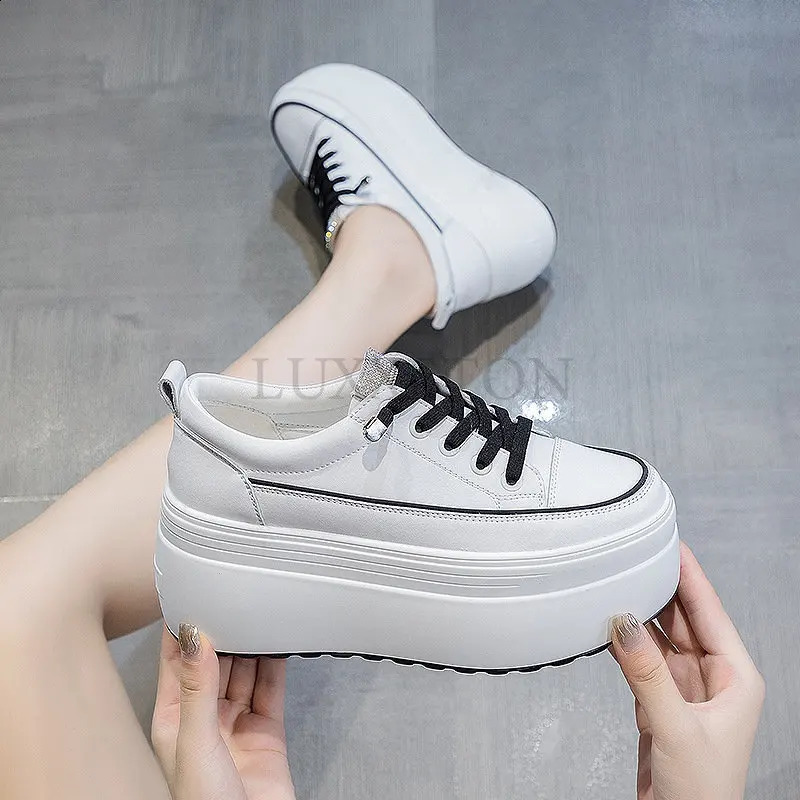8cm white leather platform heel womens flat shoes comfortable and casual reptile short and chubby sports shoes summer womens shoes 240827