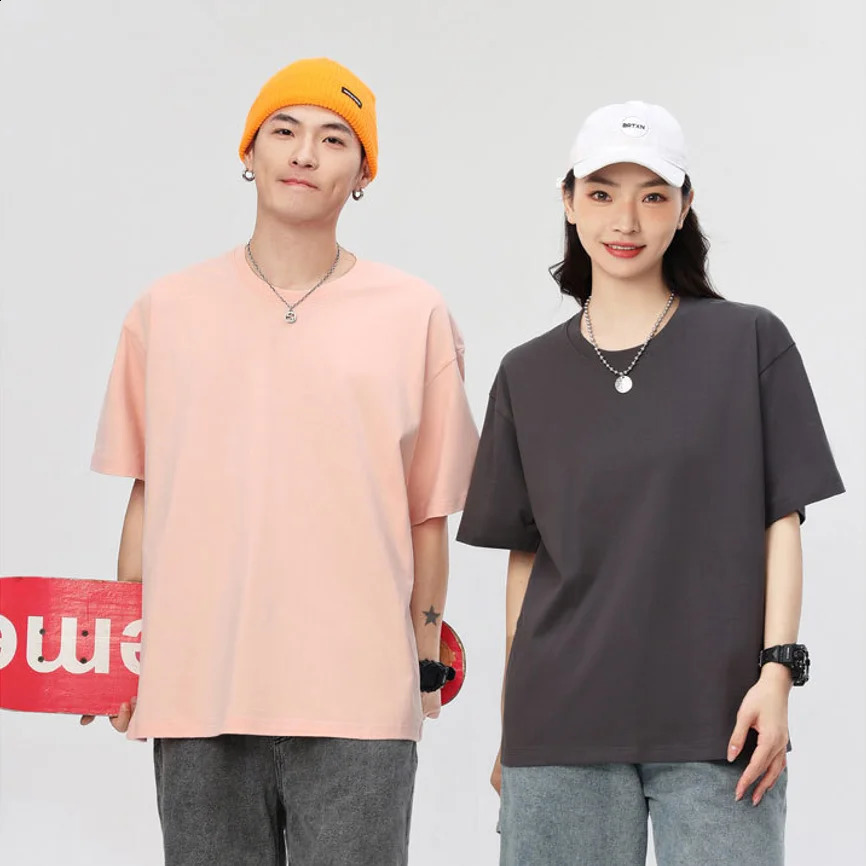 Summer Solid Color 230g Heavy duty Cotton Bottom Mens Casual Round Neck Short Sleeve Tshirt 240827
