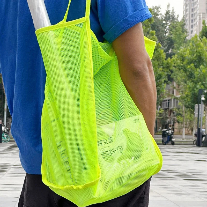 Womens transparent mesh shopping bag large capacity portable storage swimming beach makeup organizer handbag 240826