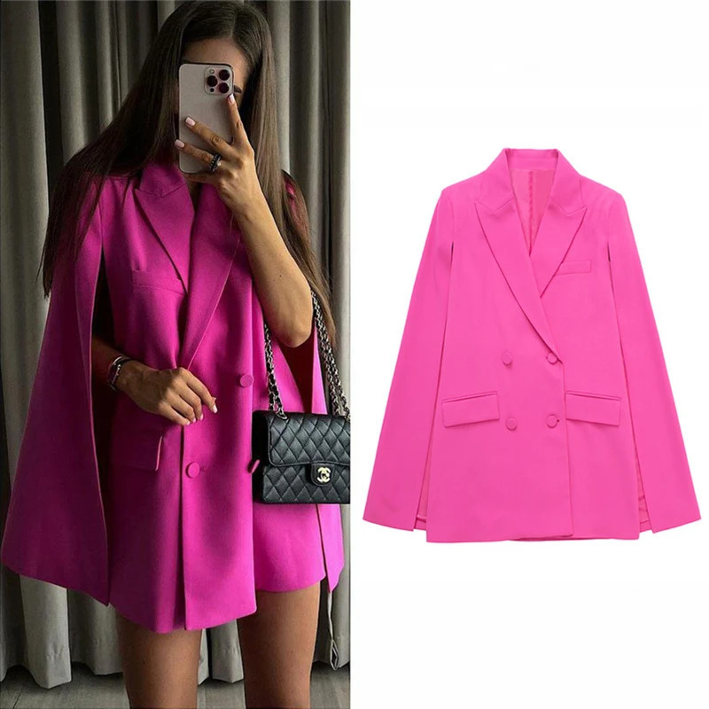 Pink sleeveless jacket for women fashionable spring collar double chest pockets office womens 240826