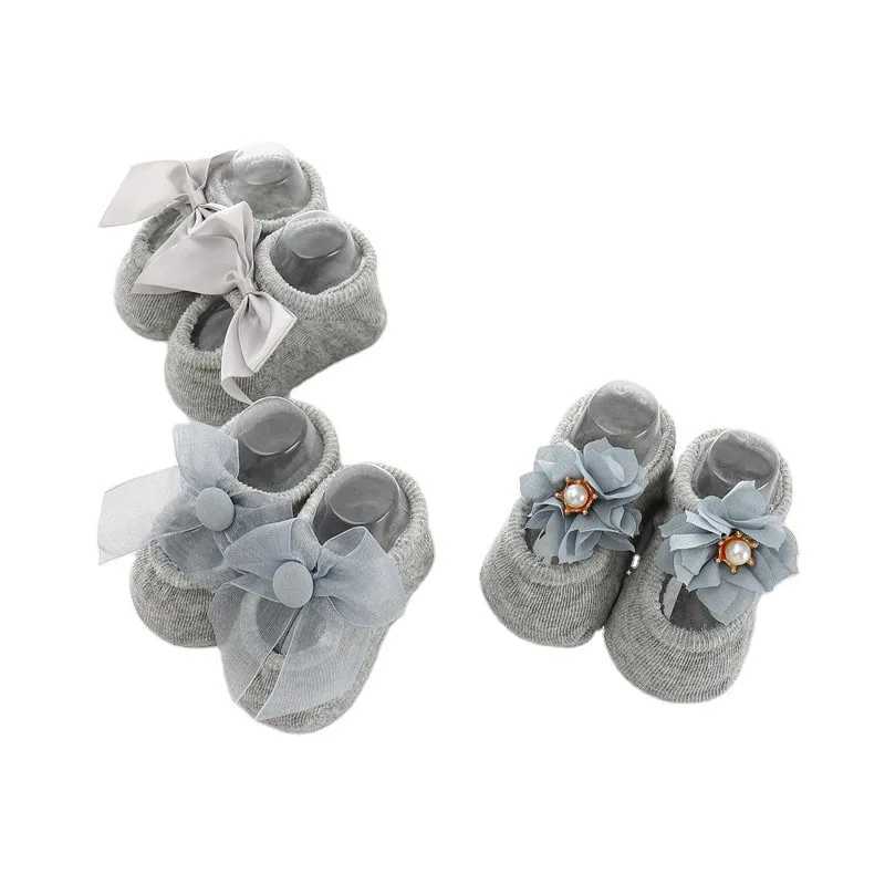 3 pairs of baby girl shoes floor anti slip socks childrens first mover elastic knitted shoes (0-3 years) M240827