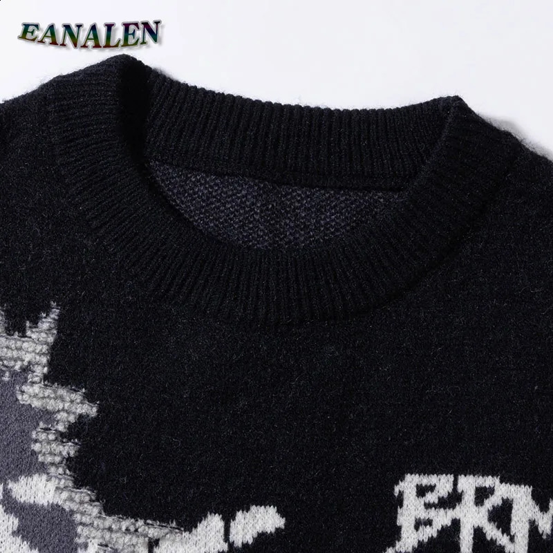 Harajuku retro skull sweater mens winter casual oversized black devil rock skydiving knitted latte grandpa ugly womens 240826