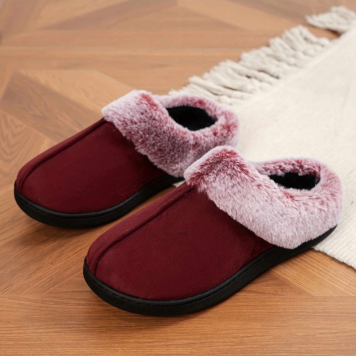 Fluffy Solid Color Cozy Slippers, Soft Sole Flat Closed Toe Plush Lined Shoes, Winter Non-slip Home Warm Shoes