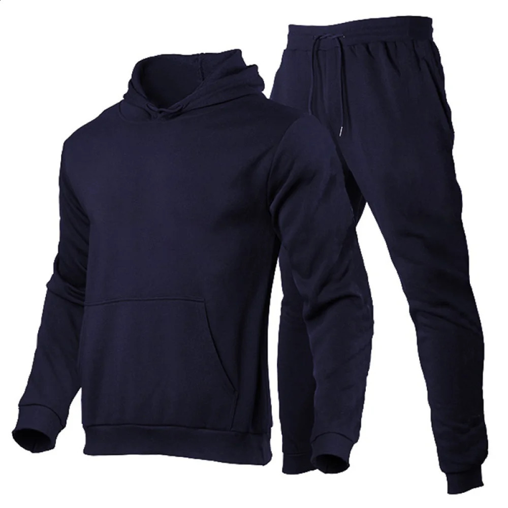 Autumn and Winter Wool Hoodie Set Mens SweatshirtPants Set Fashion Harajuku Warm Sportswear Outdoor Casual Coat 240827