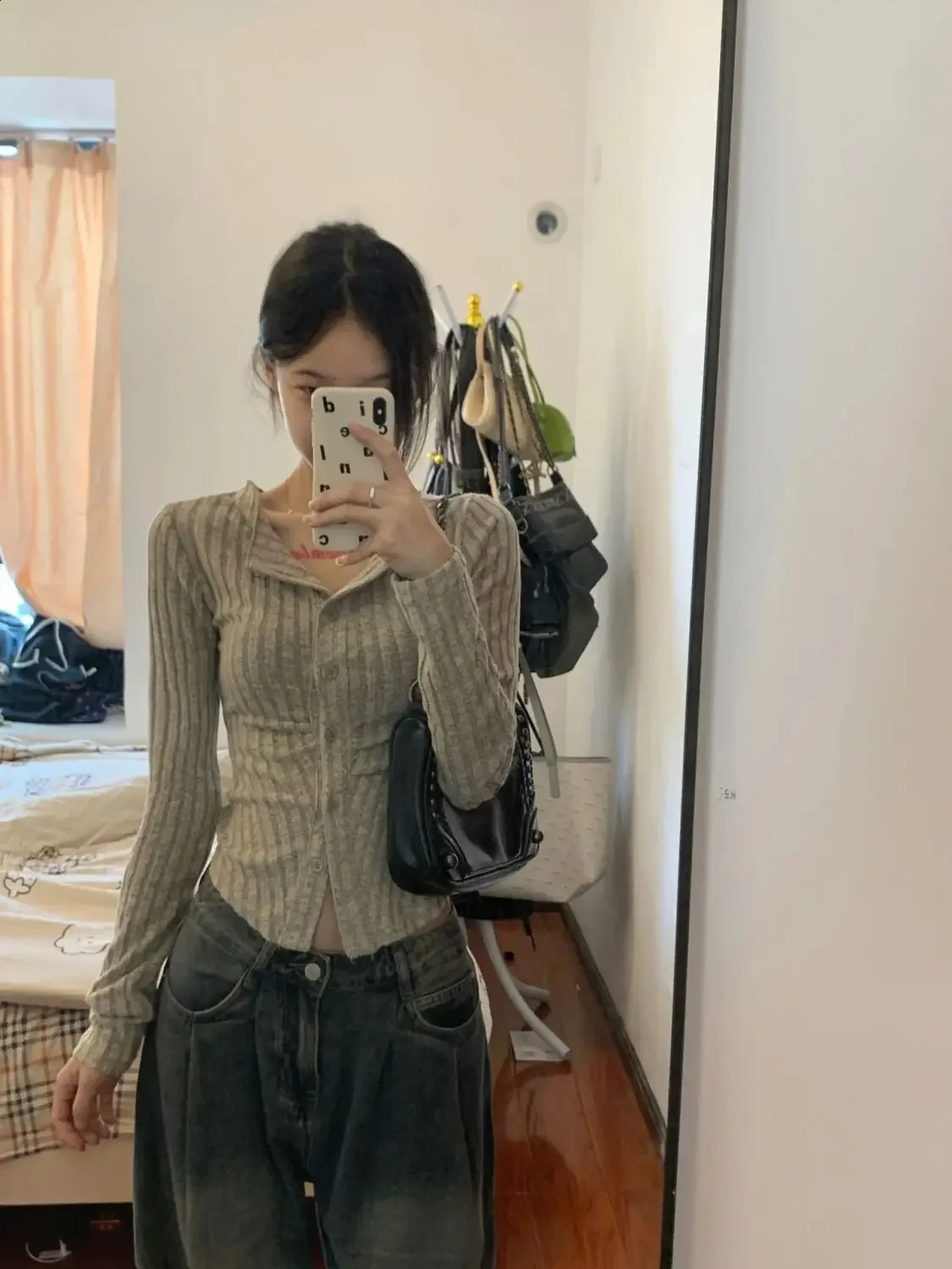Polo neck womens knitted T-shirt plain ultra-thin womens T-shirt long sleeved casual top the youth in the trend of 2025 240827