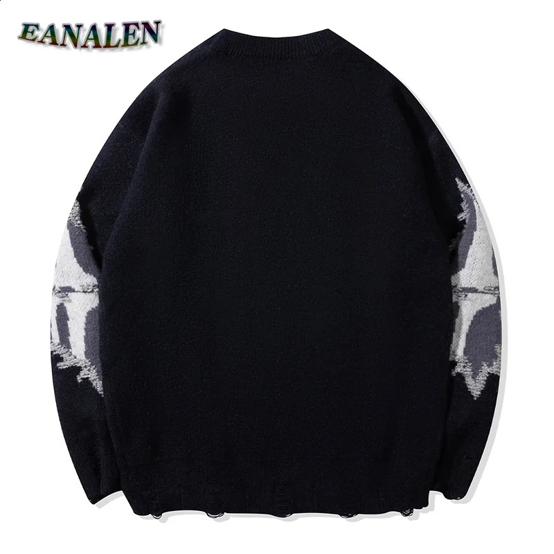 Harajuku retro skull sweater mens winter casual oversized black devil rock skydiving knitted latte grandpa ugly womens 240826