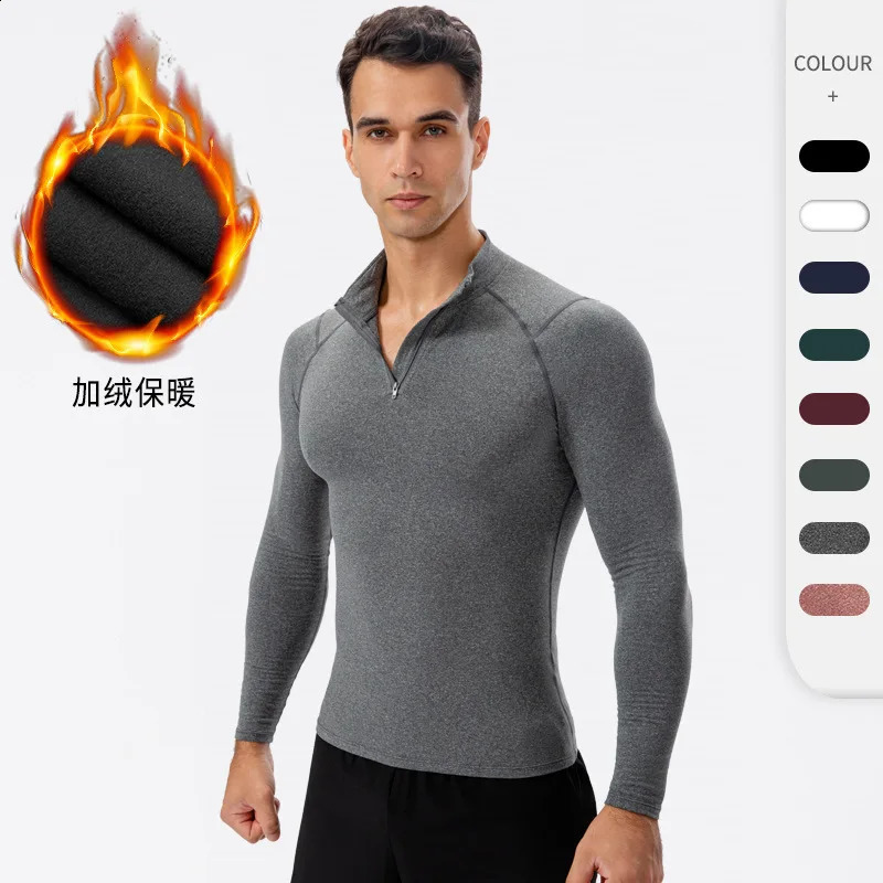 Mens long sleeved wool fitness suit high elasticity tight fitting sports Tshirt running training warm autumn winter 240827