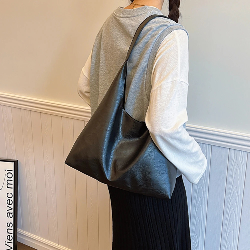 PU Soft Leather Tote Bag Large Capacity Women Vegan Slouch Lightweight Big Shoulder Casual Style Commuting 240826