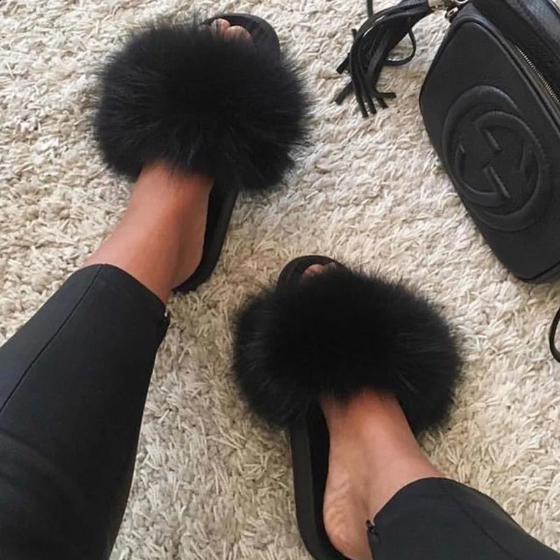 Girls summer must have multi-color plush beach fur flip up womens cute home fluffy fur slider womens fur sandals 240827