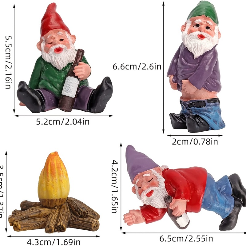 New 4Pcs, Drunken Gnomes Resin Craft Decorations Gardening Decorations, Fun Garden Gnomes, Miniature Decorative Accessories