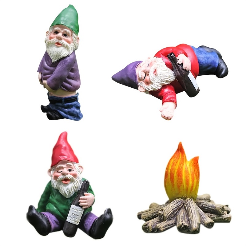 New 4Pcs, Drunken Gnomes Resin Craft Decorations Gardening Decorations, Fun Garden Gnomes, Miniature Decorative Accessories