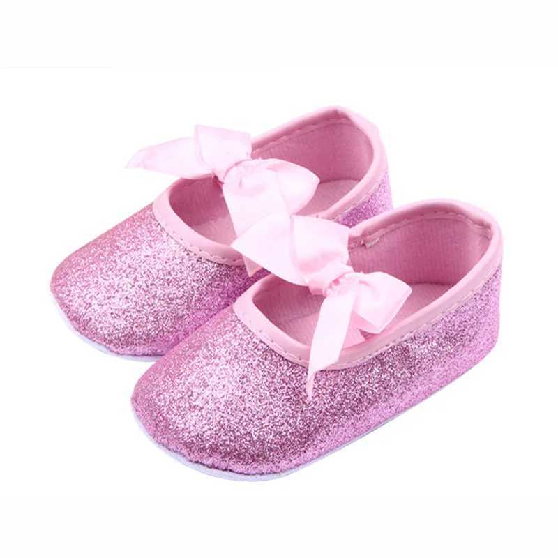 Fashionable shiny baby shoes princess bow baby first walker soft soled baby girl shoes gold pink silver M240827