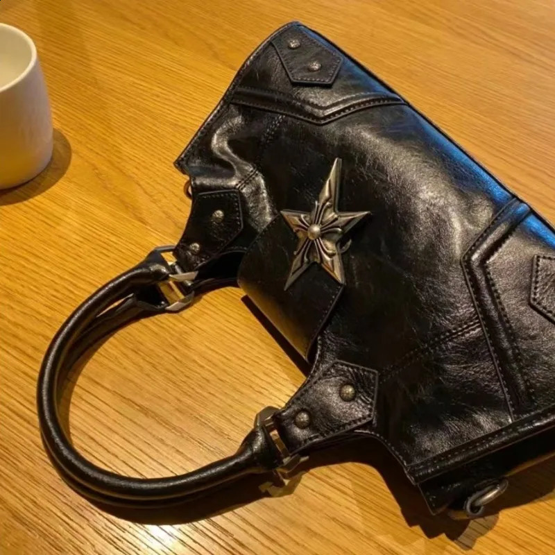 Y2K Gothic Star Girl Black Bag Womens Retro Handbag Fashion Shoulder Large Capacity PU Cross Wallet Punk 240826