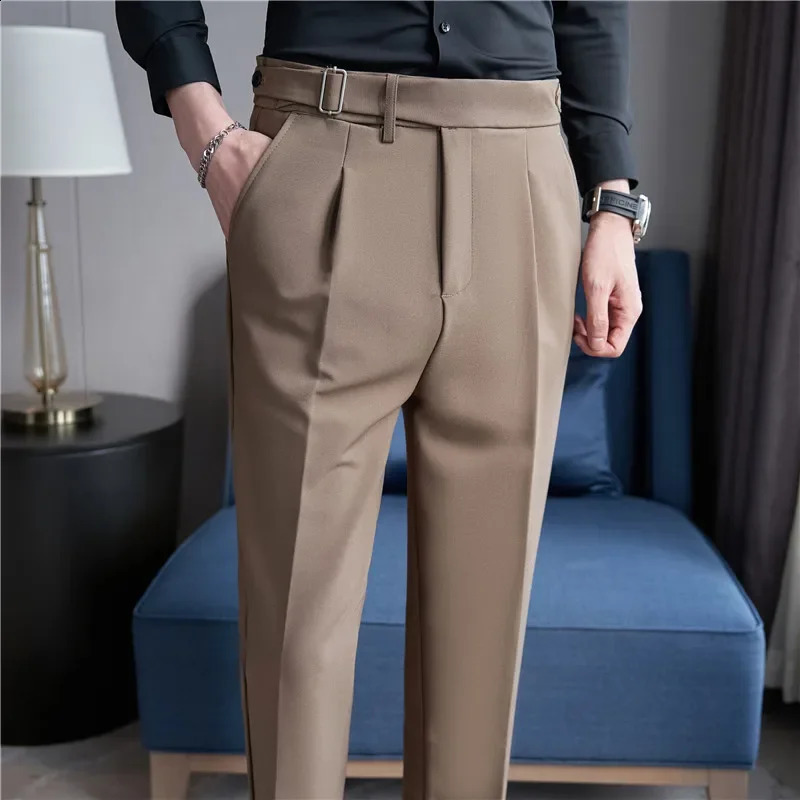 Men Suit Pants Trousers Autumn British Style Stretch Slim Formal Pantalone Hombre Solid Casual Dress Pants Men Clothing 240827