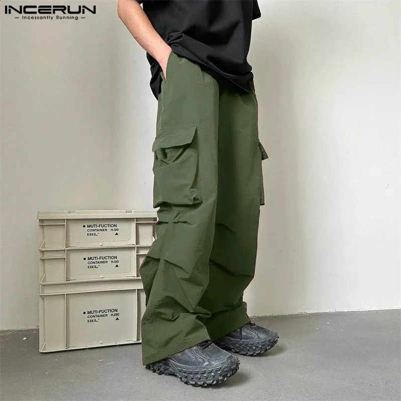 INCERUN Men Cargo Pants Solid Color Drawstring Loose Joggers Casual Trousers Men Streetwear Fashion Male Long Pants S-5XL 240826