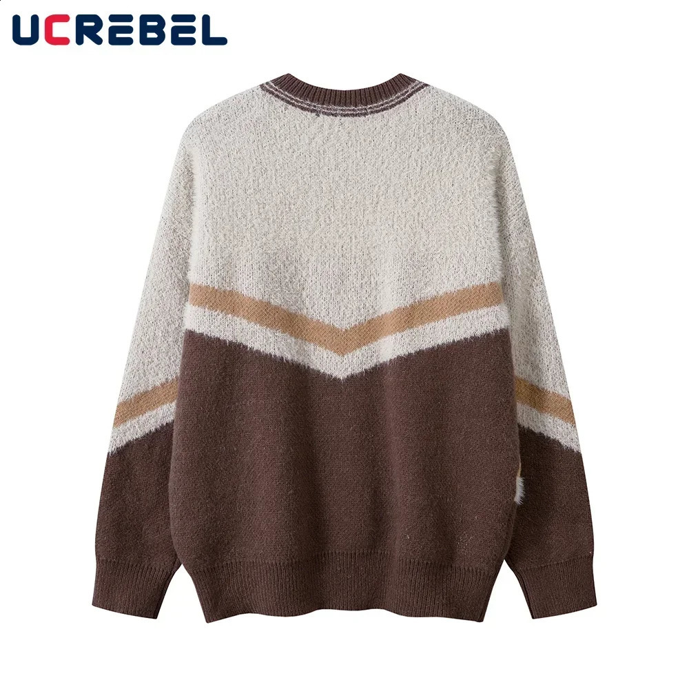 Contrast Paneled Sweater mens letter jacquard High Street Autumn winter loose Vneck long sleeved knitted floral style 240826