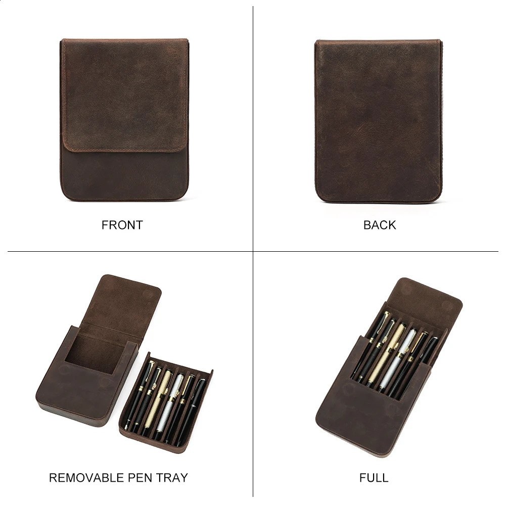 CONTACTS FAMILY Handmade Fountain Pen Case Leather For Men Women Holder Pen Pouch Retro Pen Box Organizer Boys Girls School 240826