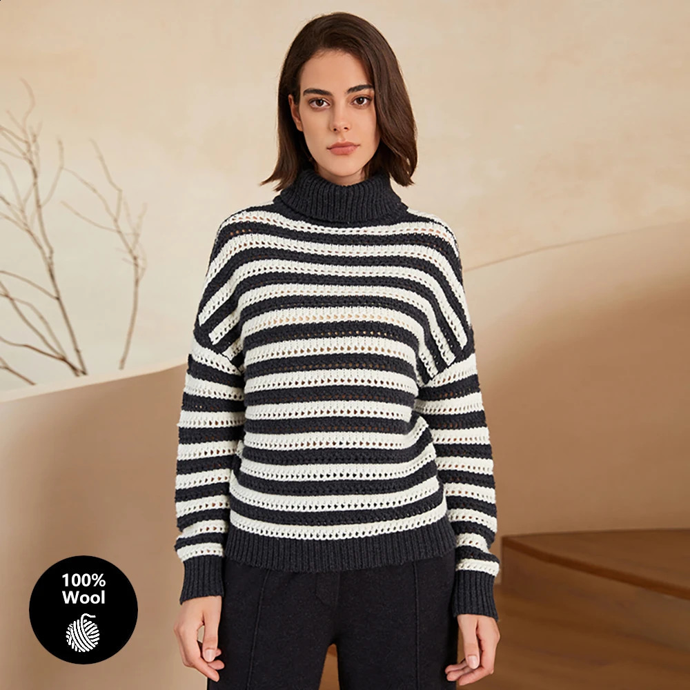 BC290 Color Buckle Turtle Neck 100% Wool Clothing Knitted Womens Sweater 240826