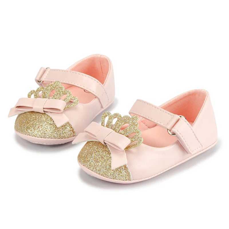 Baby Shoes Crown Shining Baby Pink Princess Shoes Anti slip Flat Rubber Sole Newborn First Step Walker Baby Preschool Shoes M240827