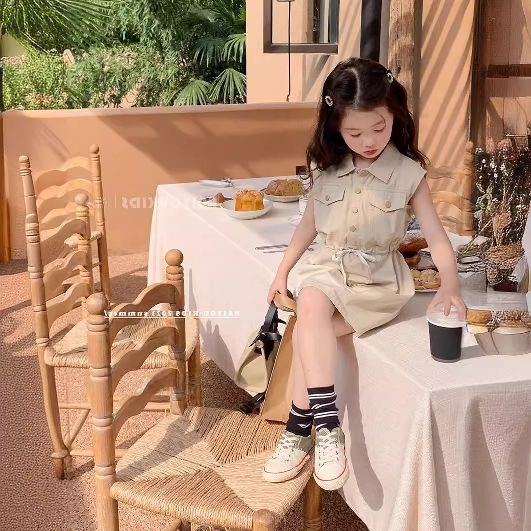 Girls' summer new Korean version fashionable sleeveless workwear dress vest skirt for children F27-08.27