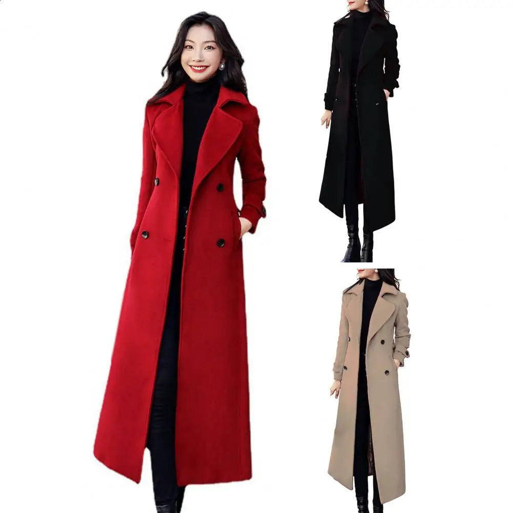 Winter Coat Womens Business Medium Long Sleeve Jacket Formal Wool Blended Double Layer Thick 240826
