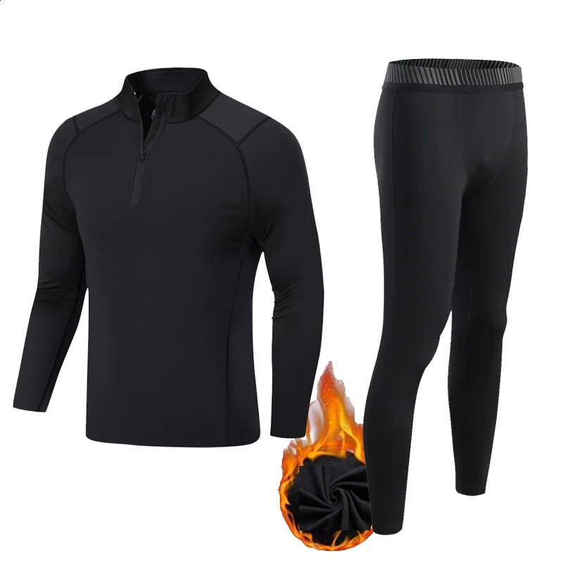 Winter Mens Fleece Thermal Underwear Warm Second Skin s Thermal Long Shirt Bottom Indoor Base Layer Tights Sports underwear 240826