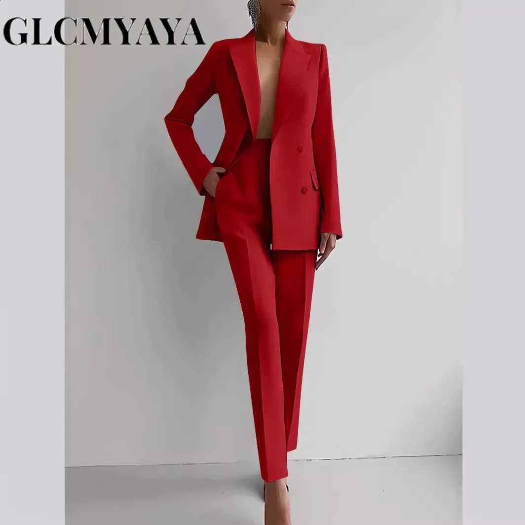 GLCMYAYA Elegant Blazer Suit and Wide Leg Pants Two 2 Piece Sets Outfits for Women Classic OL Work Street Outfit Tracksuit 240826