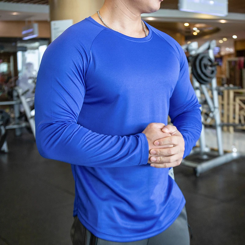 autumn winter mens long sleeved fitness fast drying running sportswear gym training loose round neck Tshirt 240827