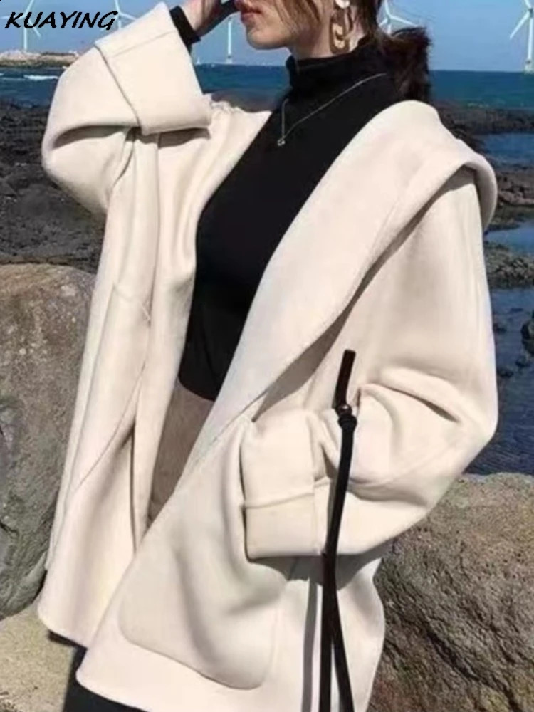 Womens wool jacket autumn French elegant small Mantel coat womens coat casual cardigan wool coat 240827