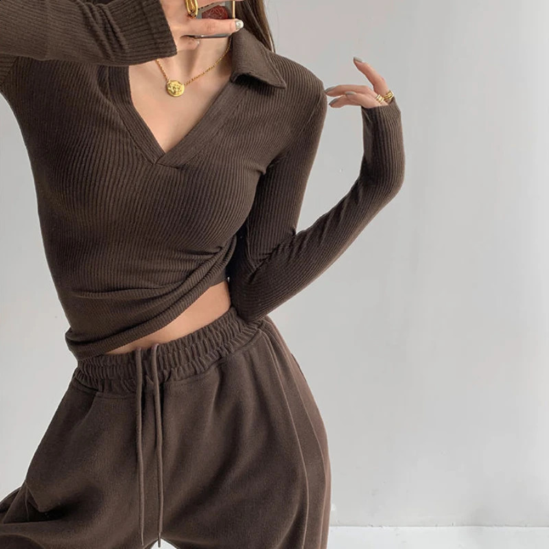 Sexy V-neck ultra-thin fitness womens T-shirt fashionable long sleeved polo shirt womens high waisted cut top 240827
