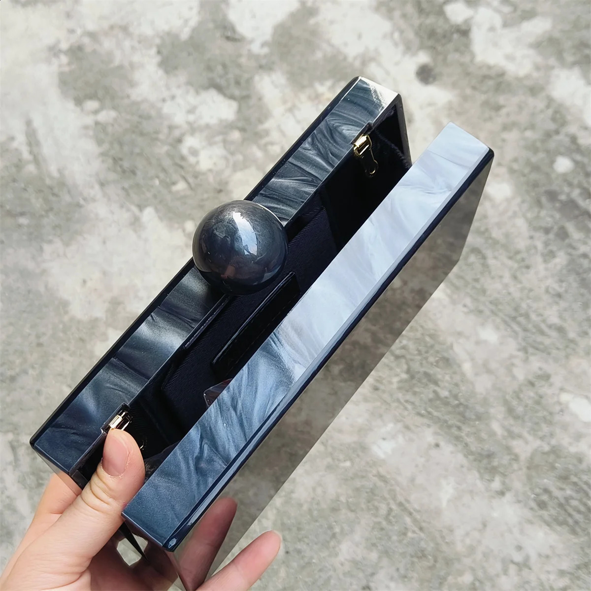 Marble Pearl Black Long Acrylic Box PVC Evening Clutch Bag Mini Flap Travel Beach Purses And Handbags Wedrses Handbag 240826Z
