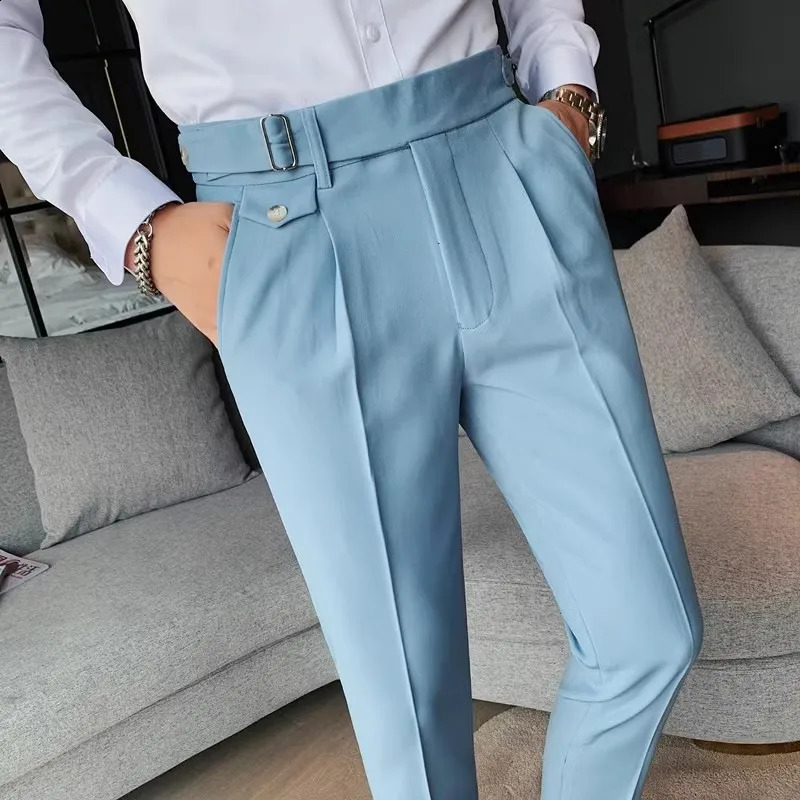 Mens Suit Pants England Style Smart Casual Solid Slim Fit Straight Dress Pants For Men Formal Trousers Mens Clothing 240827