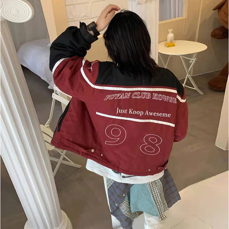 Y2k Retro Bomber Jacket Womens Street Hip Hop Colorful Zipper Racing Baseball Uniform SpringSummer Collection 240826