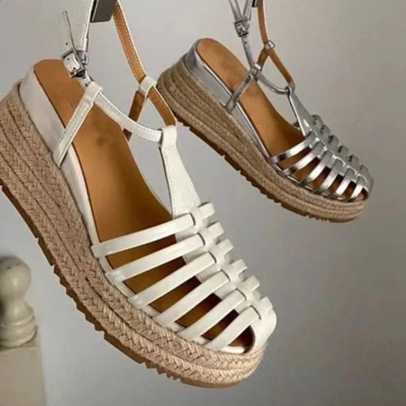 Womens flat bottomed gladiator sandals womens closed toe hemp rope sandals womens summer casual beach sandals 240827