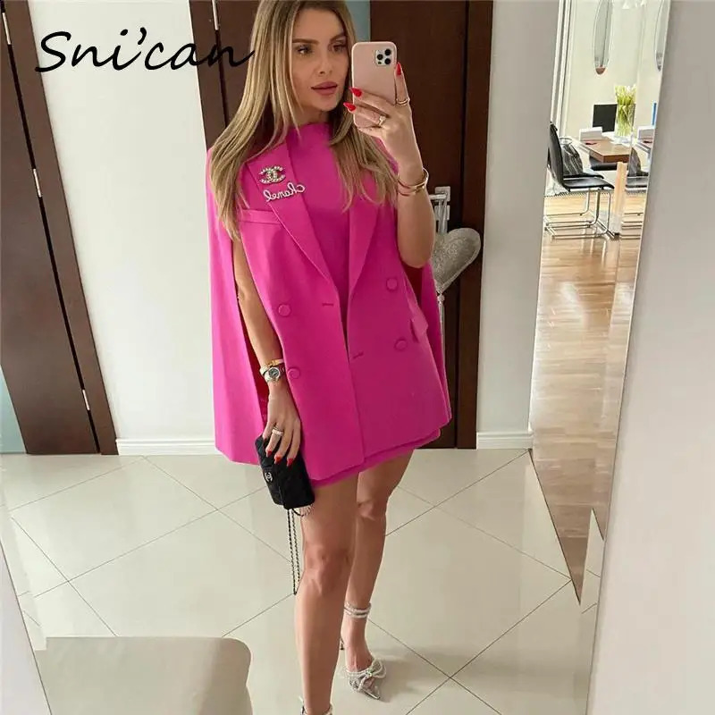 Pink sleeveless jacket for women fashionable spring collar double chest pockets office womens 240826